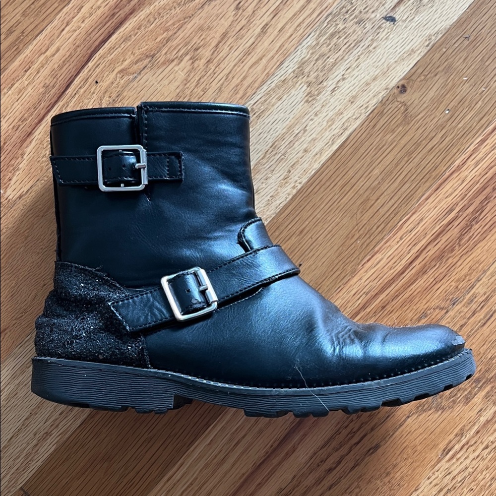 Girls Black Ankle Boots with Buckles & Sparkles size 3